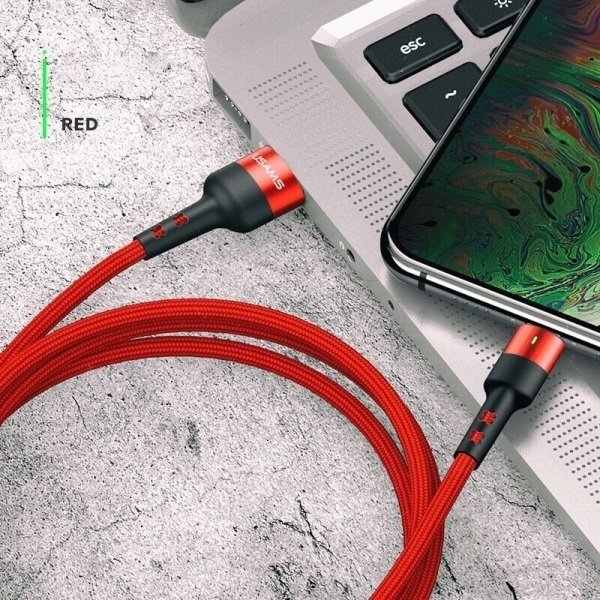 USAMS Kabel pleciony U26 USB-C 1m 3A Fast Charging czerwony/red SJ313TC02 (US-SJ313)