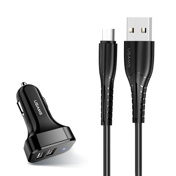 Usams Ład. sam. 2xUSB C13 2,1A microUSB czarny/black NTU35MC13TZ