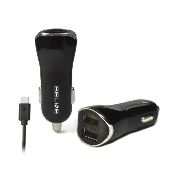 Фото - Зарядний пристрій Beline Ład. sam.  2xUSB + USB-C 2,1A czarna/black 