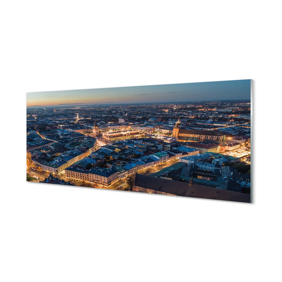 Szklany lacobel + klej Kraków Panorama noc 125x50 cm