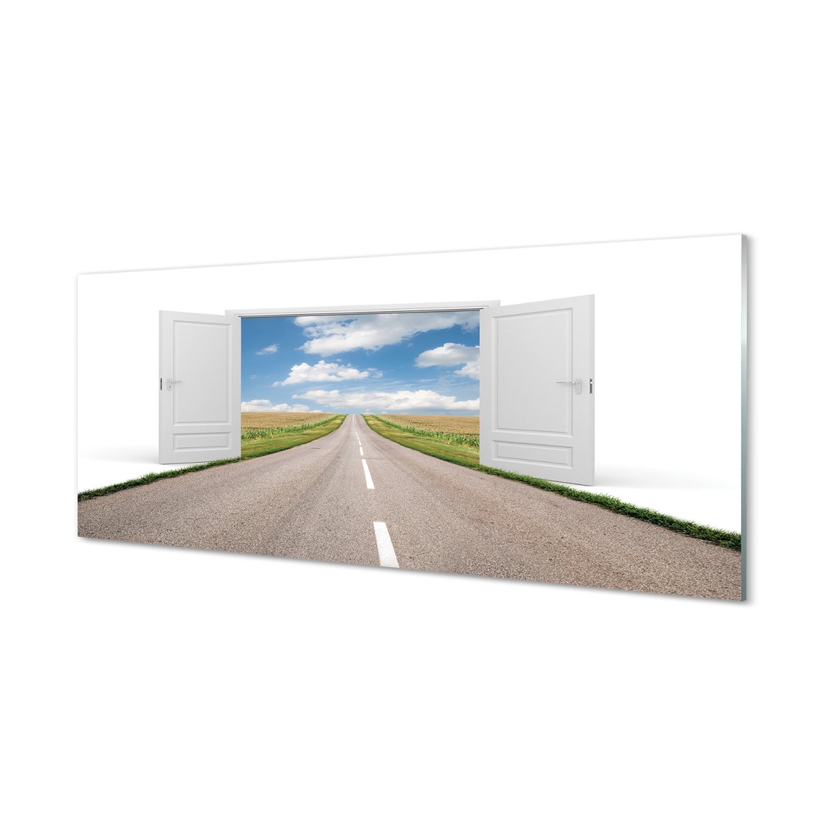 Szklany panel do kuchni Pole droga drzwi 3d 125x50 cm