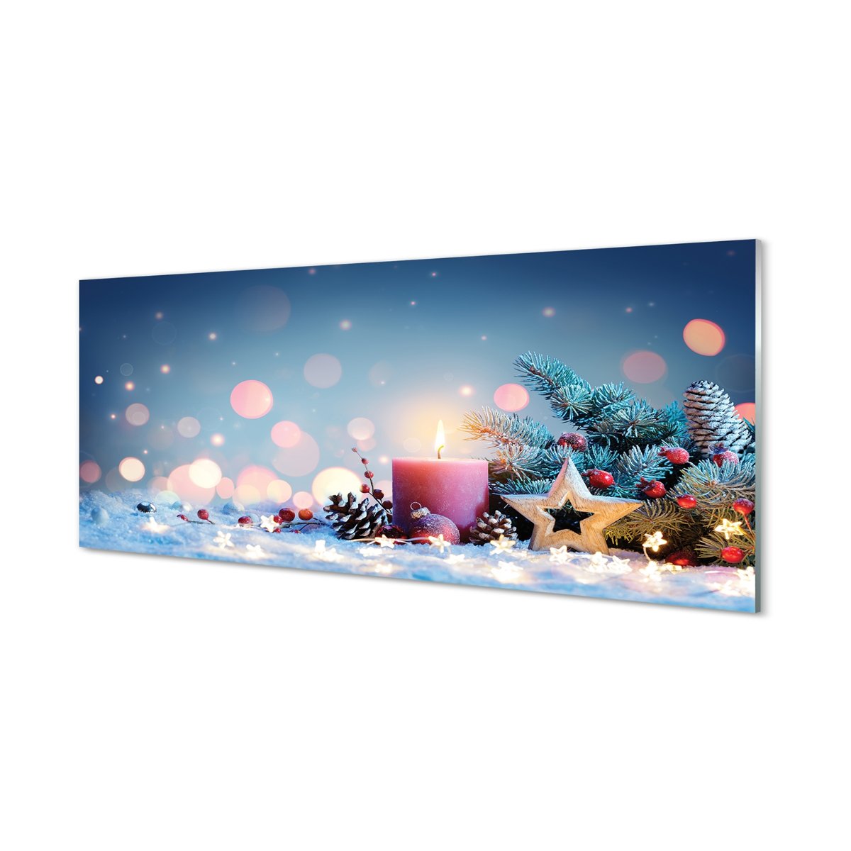 Nowoczesny panel  Święta świeczka śnieg 125x50 cm
