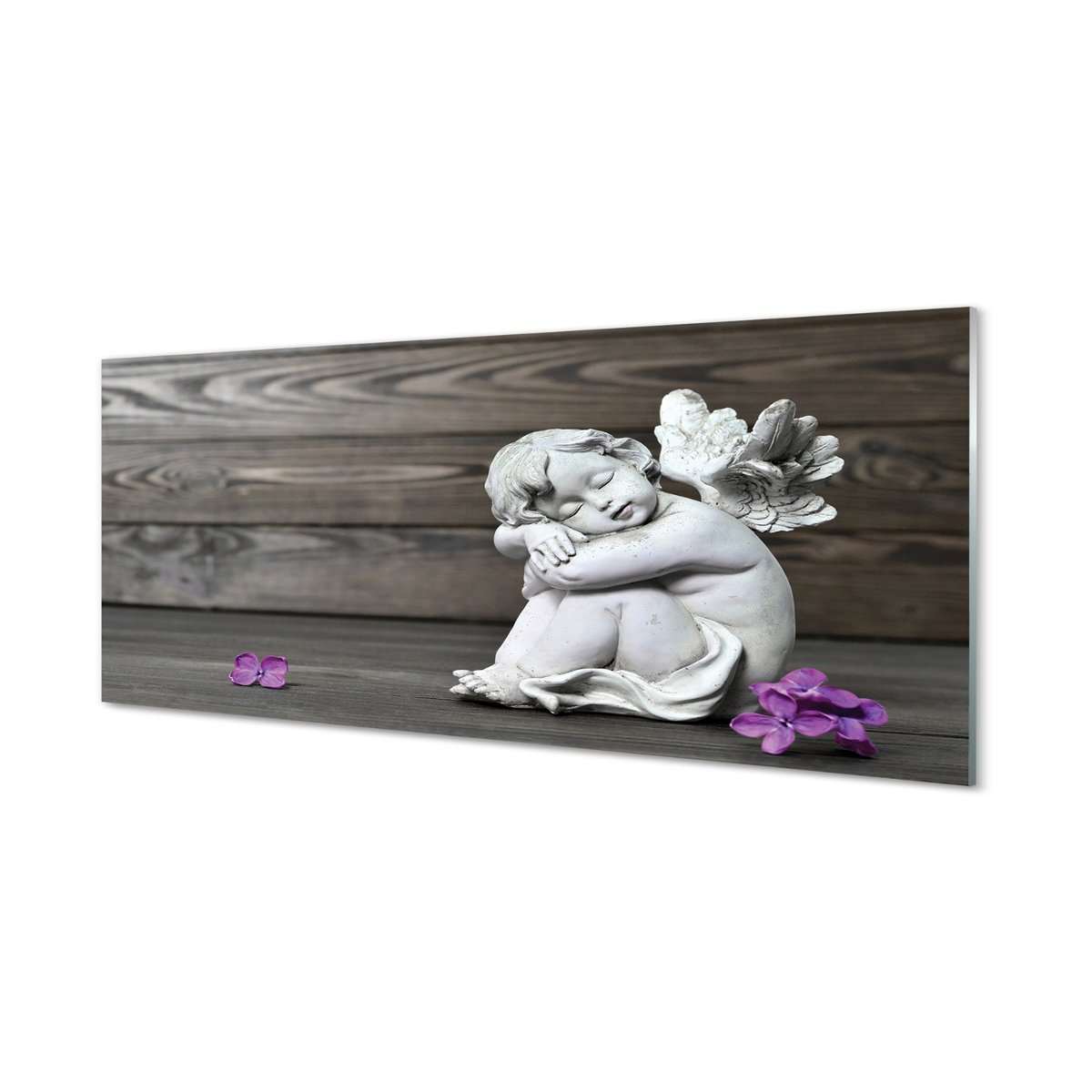 Szklany panel Śpiący anioł kwiaty deski 125x50 cm