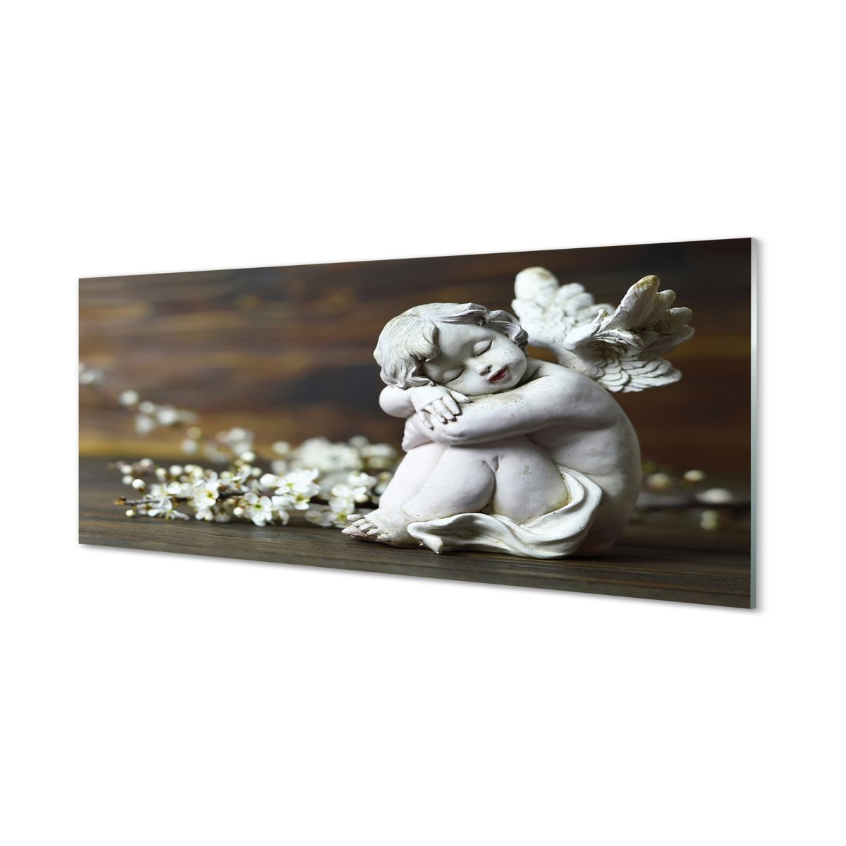 Panel szklany + klej Śpiący anioł kwiaty 125x50 cm