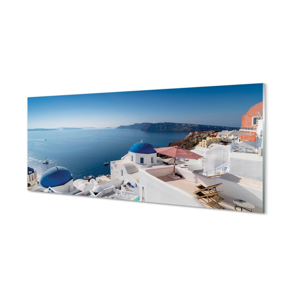 Lacobel szkło Grecja Morze budynki panorama 125x50 cm
