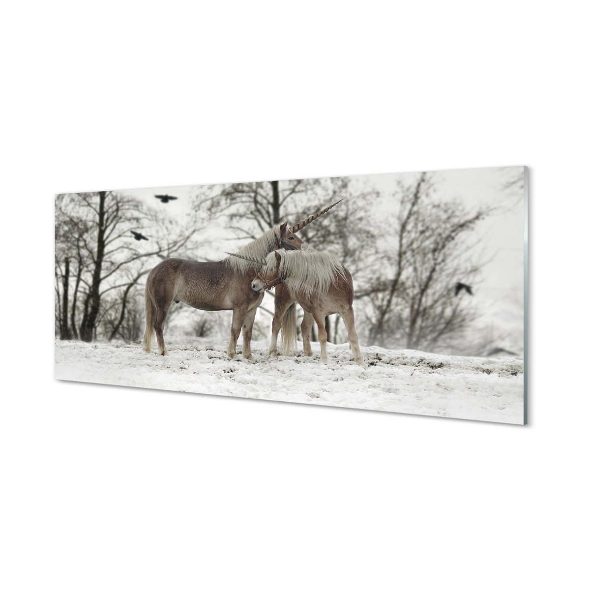 Panel szklany + klej Las zima jednorożce 125x50 cm