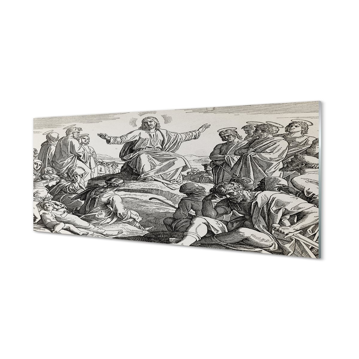 Szklany panel + klej Rysunek Jezus ludzie 125x50 cm