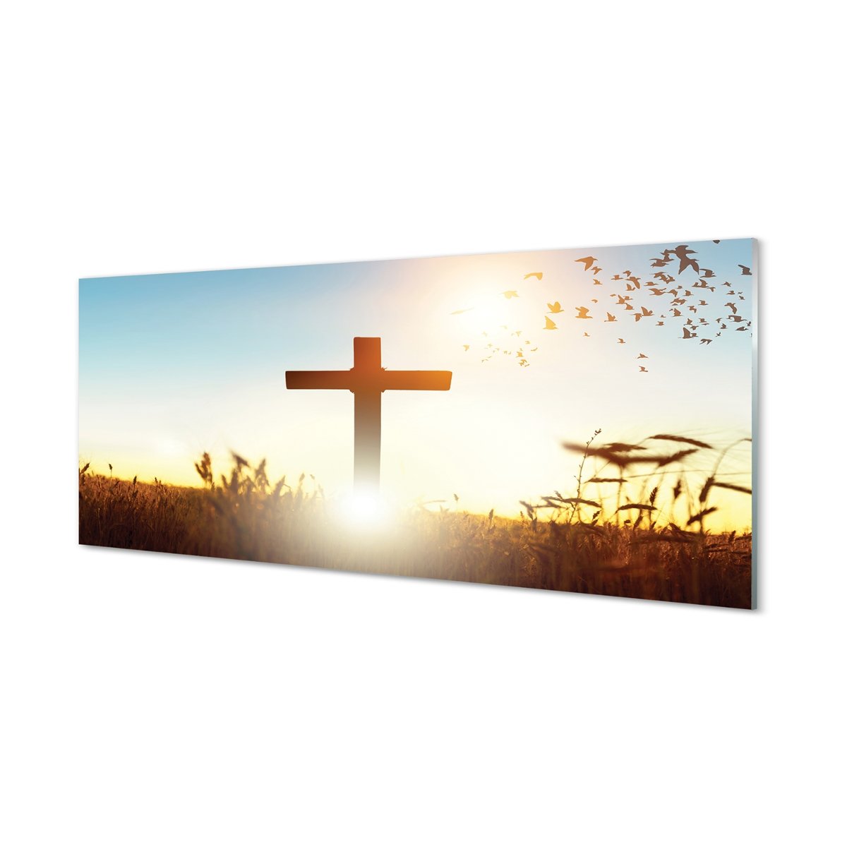 Płyta szklana dekor +klej Krzyż pole słońce 125x50 cm