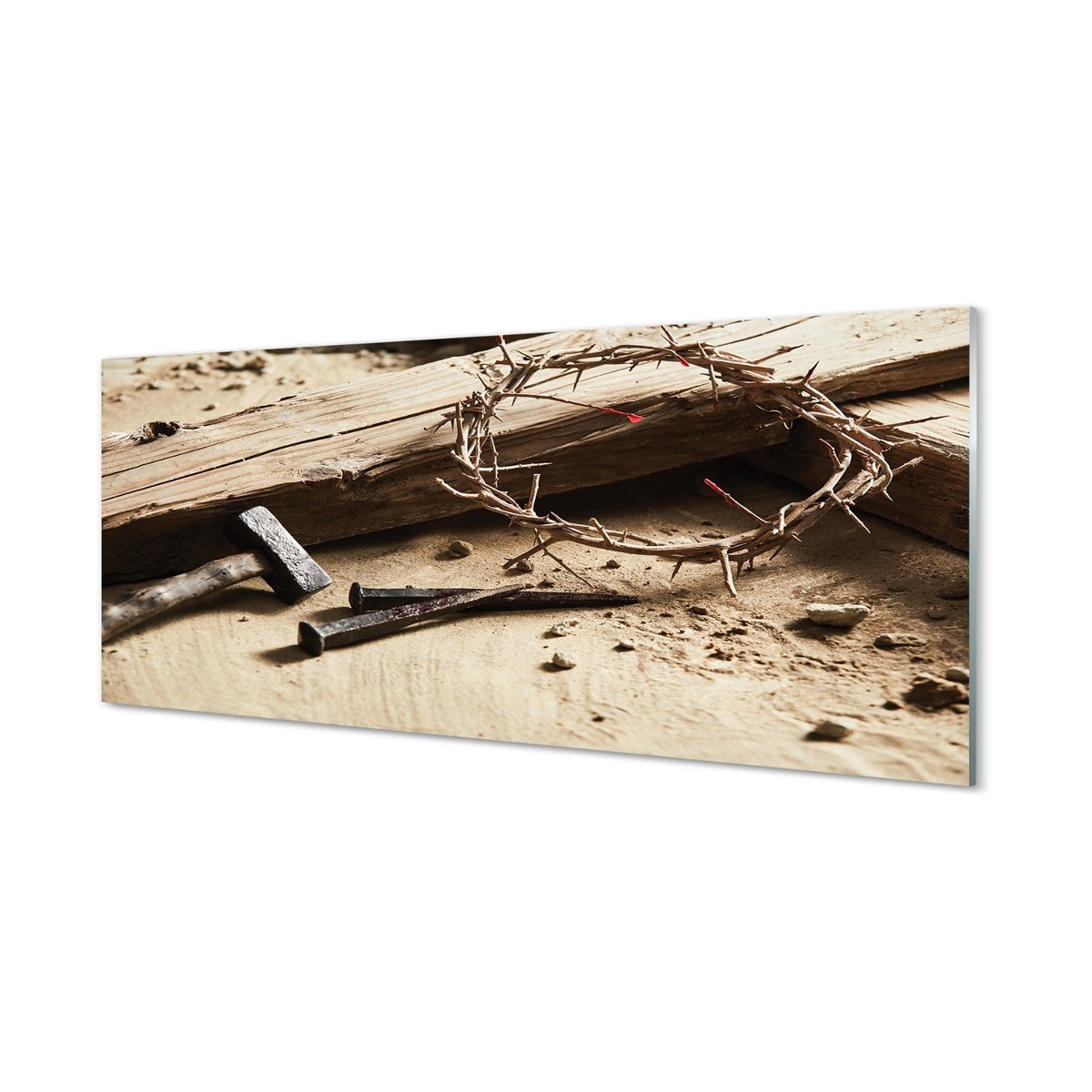 Szklany panel + klej Krzyż ciernie młotek 125x50 cm
