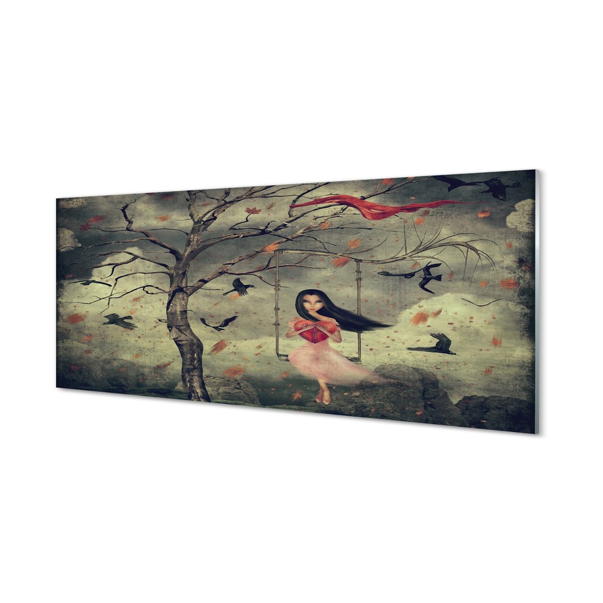 Szklany panel do kuchni Drzewo ptaki chmury 125x50 cm