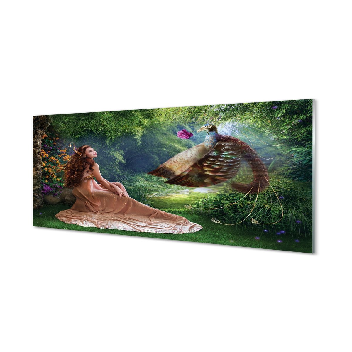 Panel szkło za indukcję Bażant kobieta las 125x50 cm