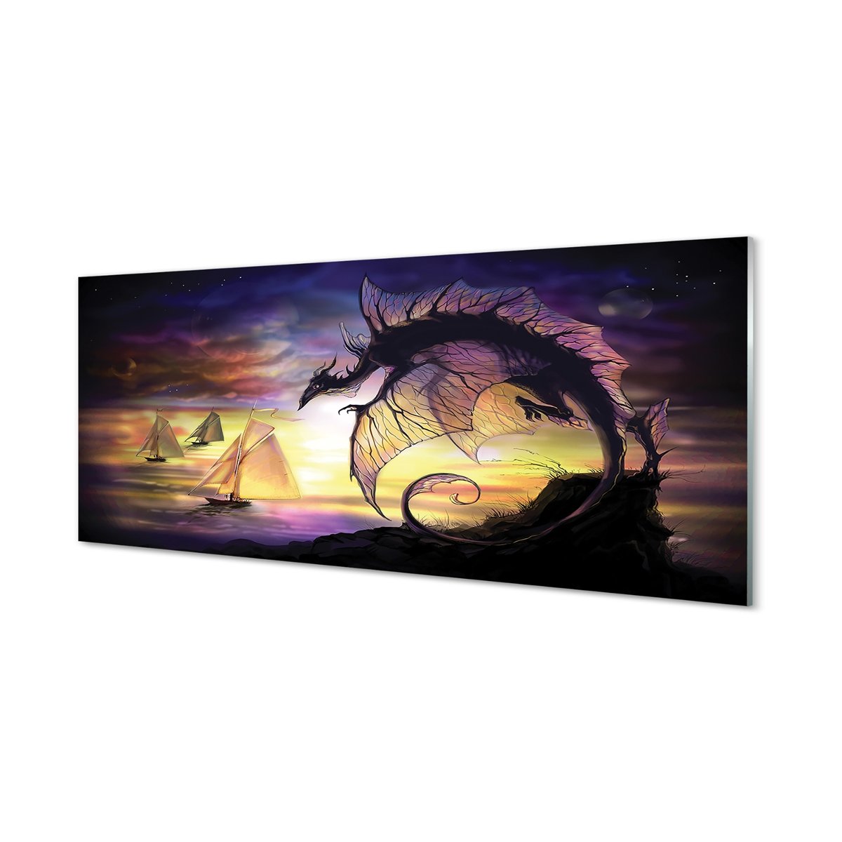 Płyta szklana Smok morze statki chmury 125x50 cm