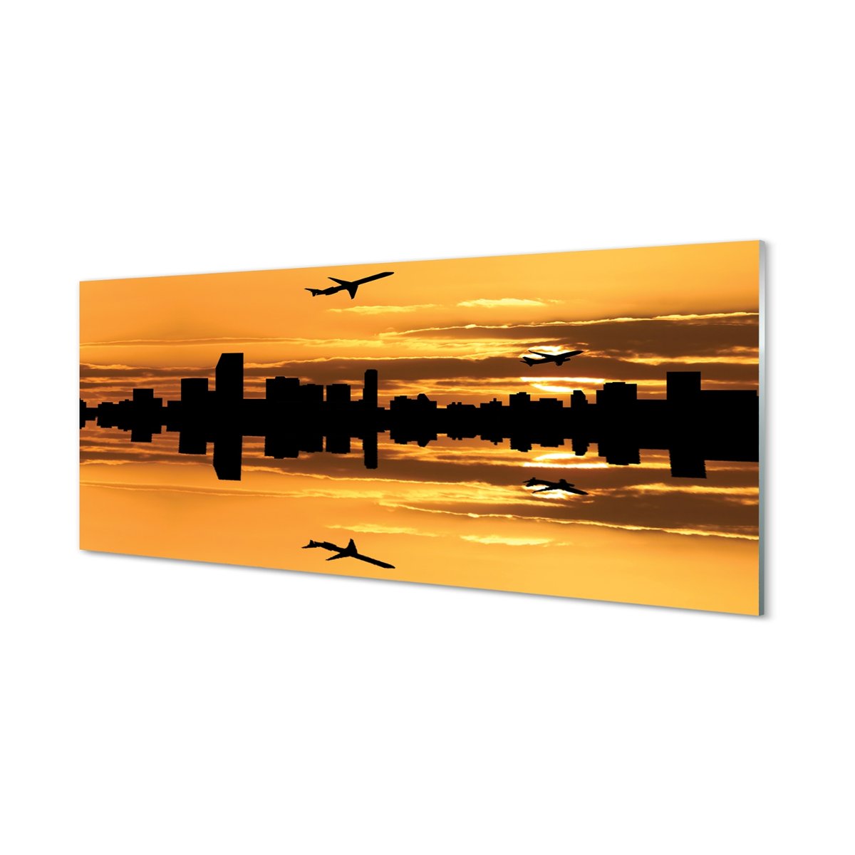 Panel szklany + klej Samoloty miasto słońce 125x50 cm