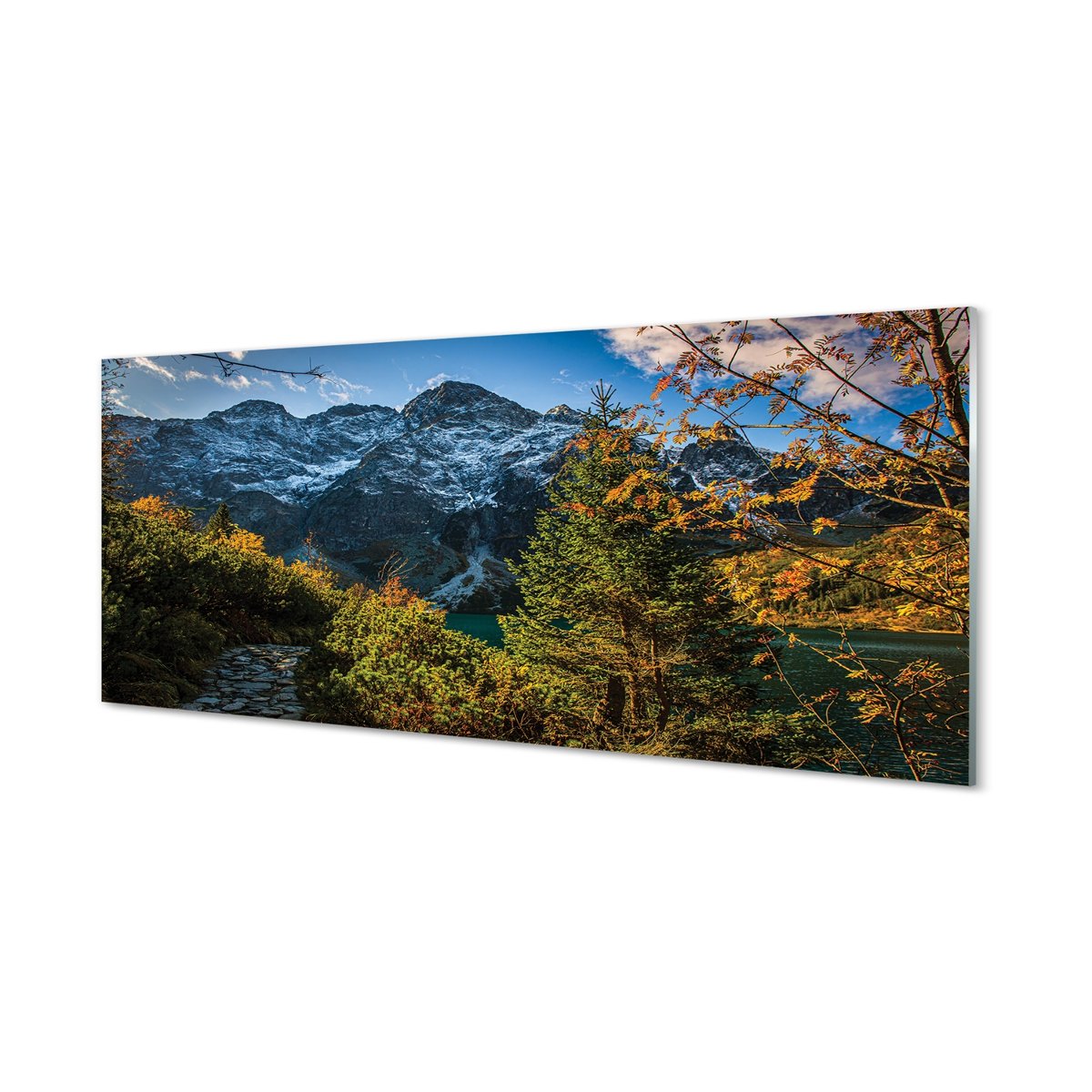 Nowoczesny panel szklany Góry jezioro 125x50 cm