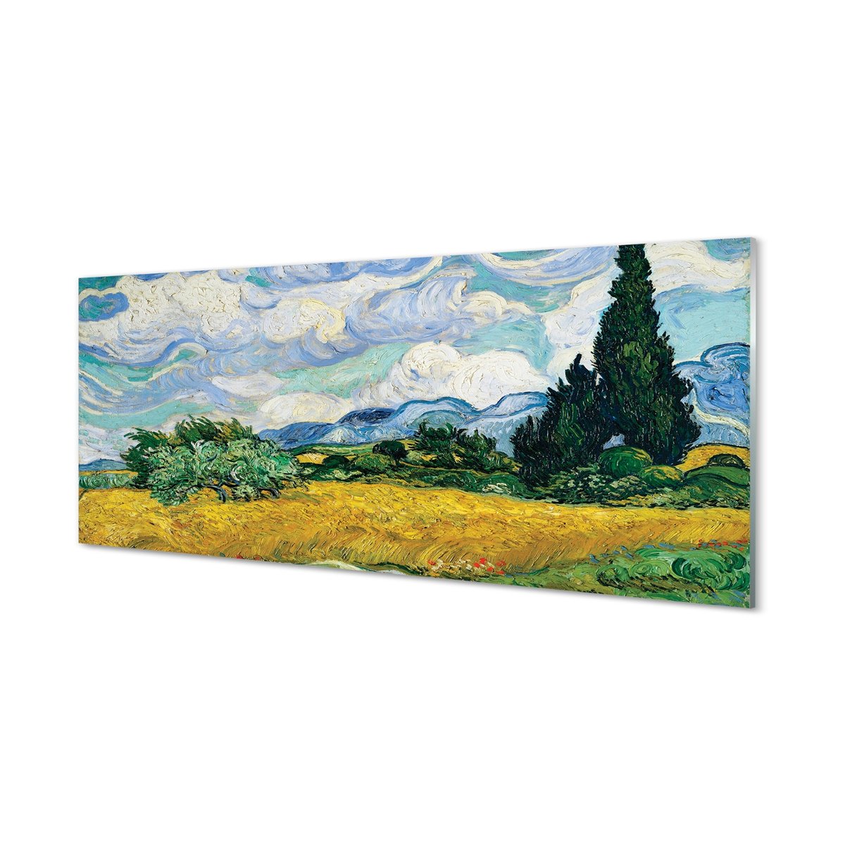 Szklany panel + klej Sztuka łąka cyprysy 125x50 cm