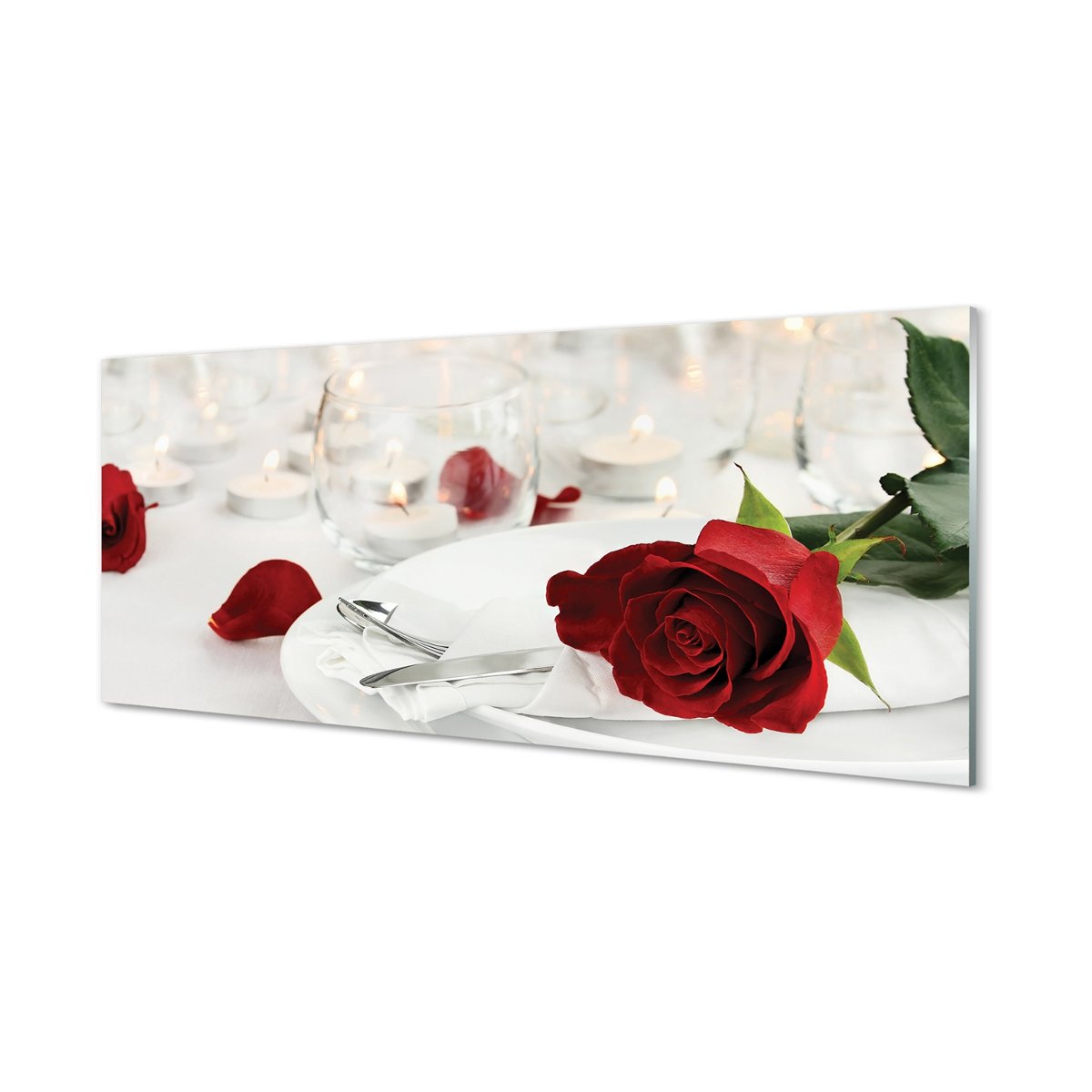 Szklany panel + klej Róże świeczki kolacja 125x50 cm