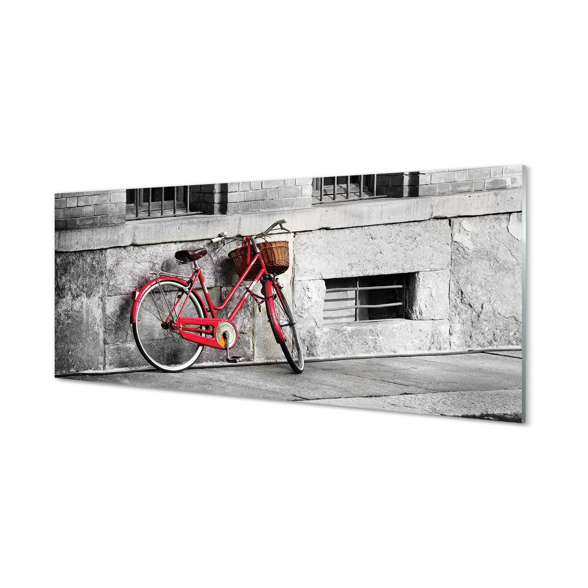 Szklany panel Rower czerwony z koszykiem 125x50 cm