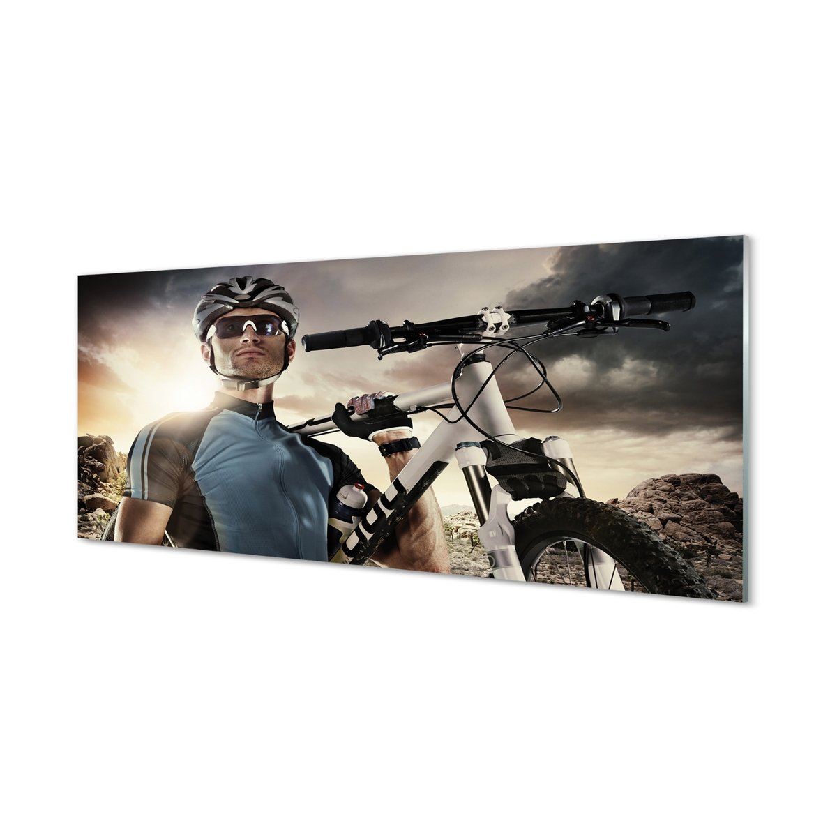 Panel ścienny Rowerzysta rower chmury 125x50 cm
