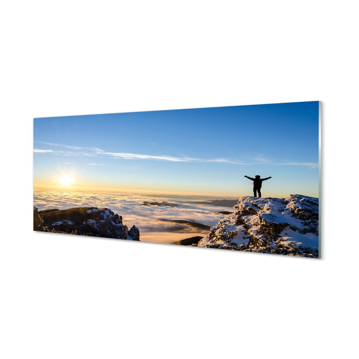 Szklany panel Góry człowiek chmury wschód 125x50 cm