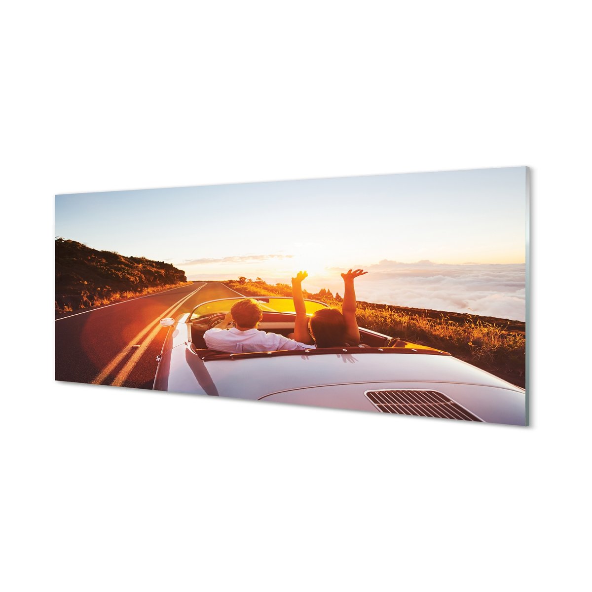 Płyta szklana Droga auto ludzie niebo 125x50 cm