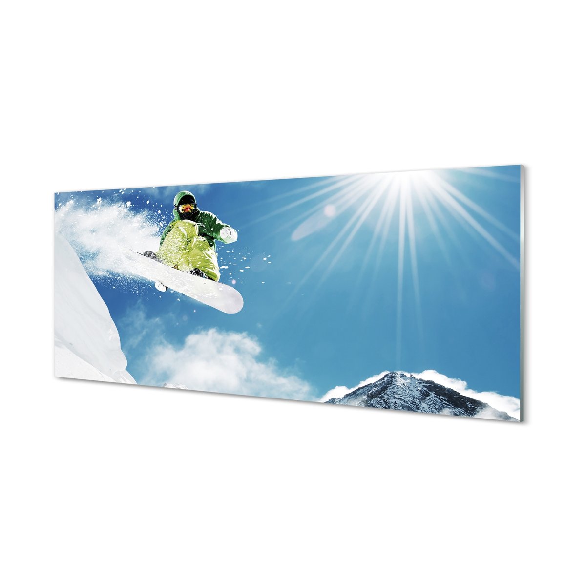 Szklany panel Śnieg deska człowiek góry 125x50 cm