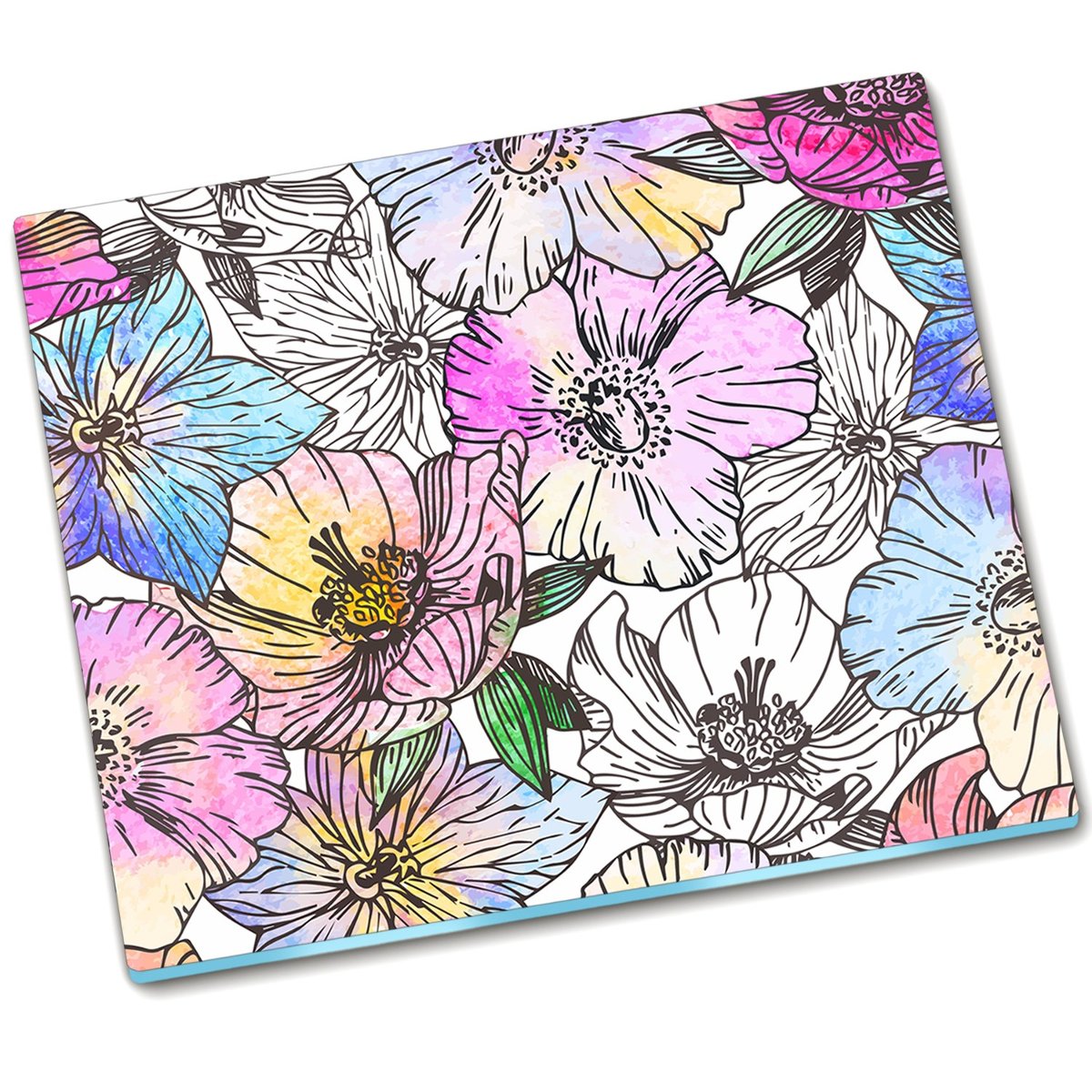 Osłona kuchenna szklana Akwarela Kwiat - 60x52 cm