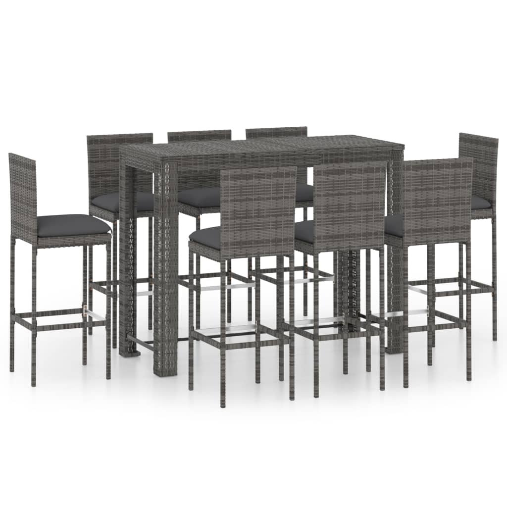 vidaXL 9-cz. zestaw mebli barowych, antracytowe poduszki, rattan PE