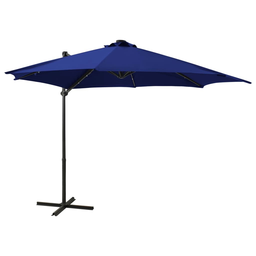 vidaXL Parasol wiszący z lampkami LED i słupkiem lazurowy 300 cm 312333