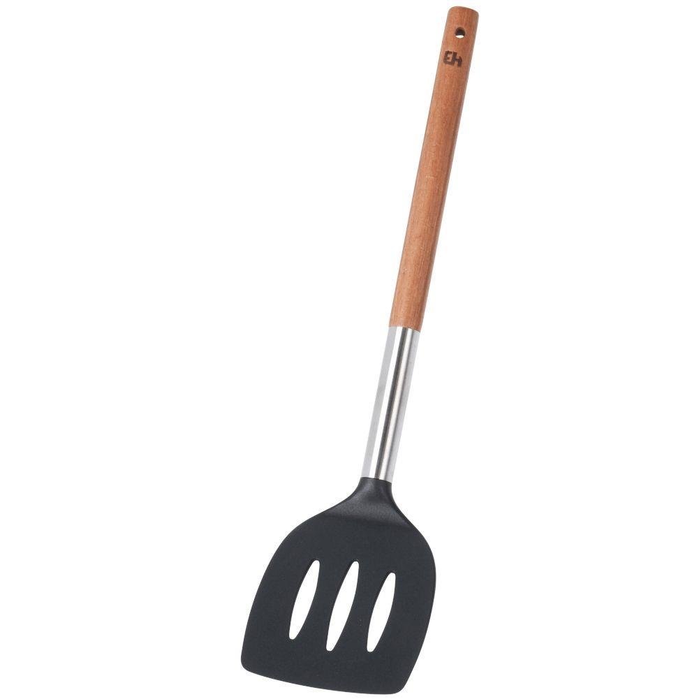 Excellent Houseware Łopatka kuchenna AŻUROWA czarna z drewnianą rączką do przewracania obracania nakładania 35 cm 140443