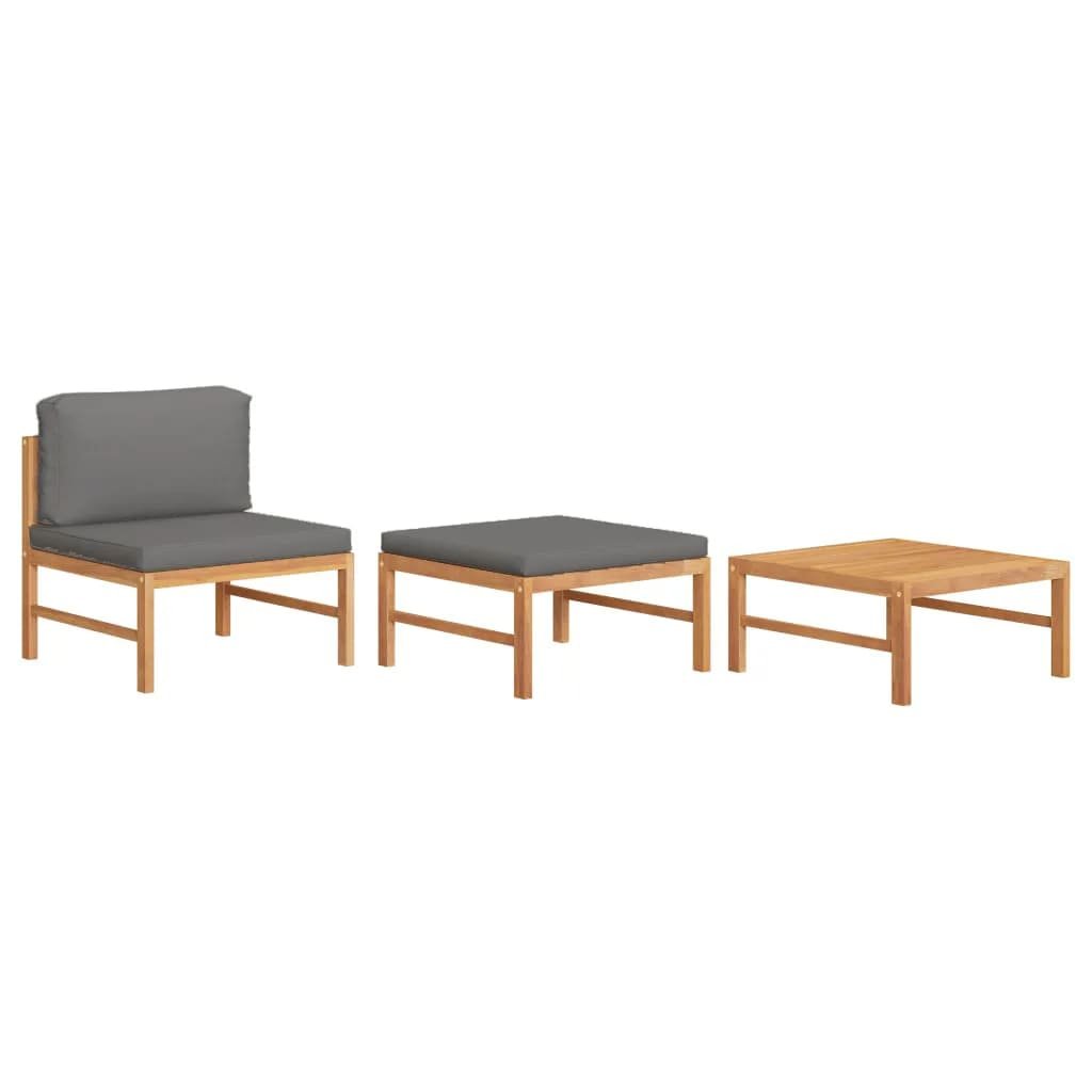 vidaXL 3-cz. zestaw wypoczynkowy do ogrodu, ciemnoszare poduszki, tek 316115