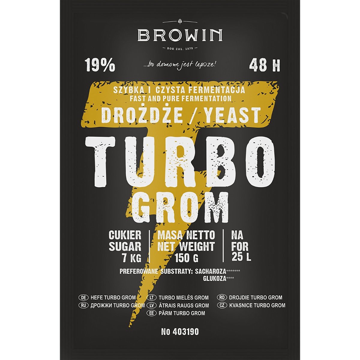 Browin Drożdże gorzelnicze TURBO GROM 48h Browin 25L 19% 403190