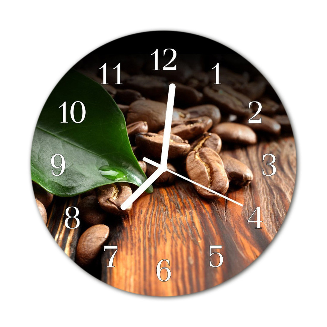Zegar na szkle na ścianę Okrągły Ziarna kawy