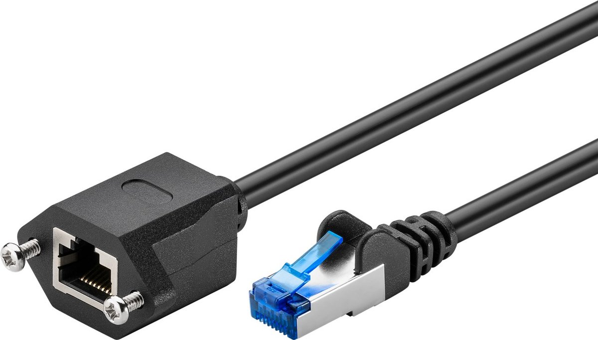 Goobay CAT 6 A kabel przedłużający, S/FTP (PIMF), czarna; kołnierz Cat 6 A kabel przedłużający, S/FTP (PIMF), czarna, 0.5 m  wraz z montażem 77572