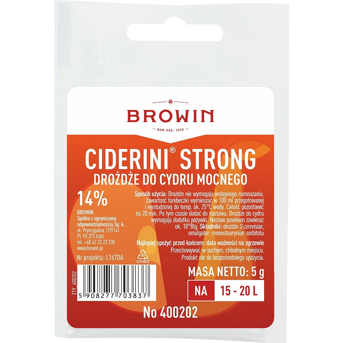 Browin Drożdże cydrowe Ciderini Strong, 5 g