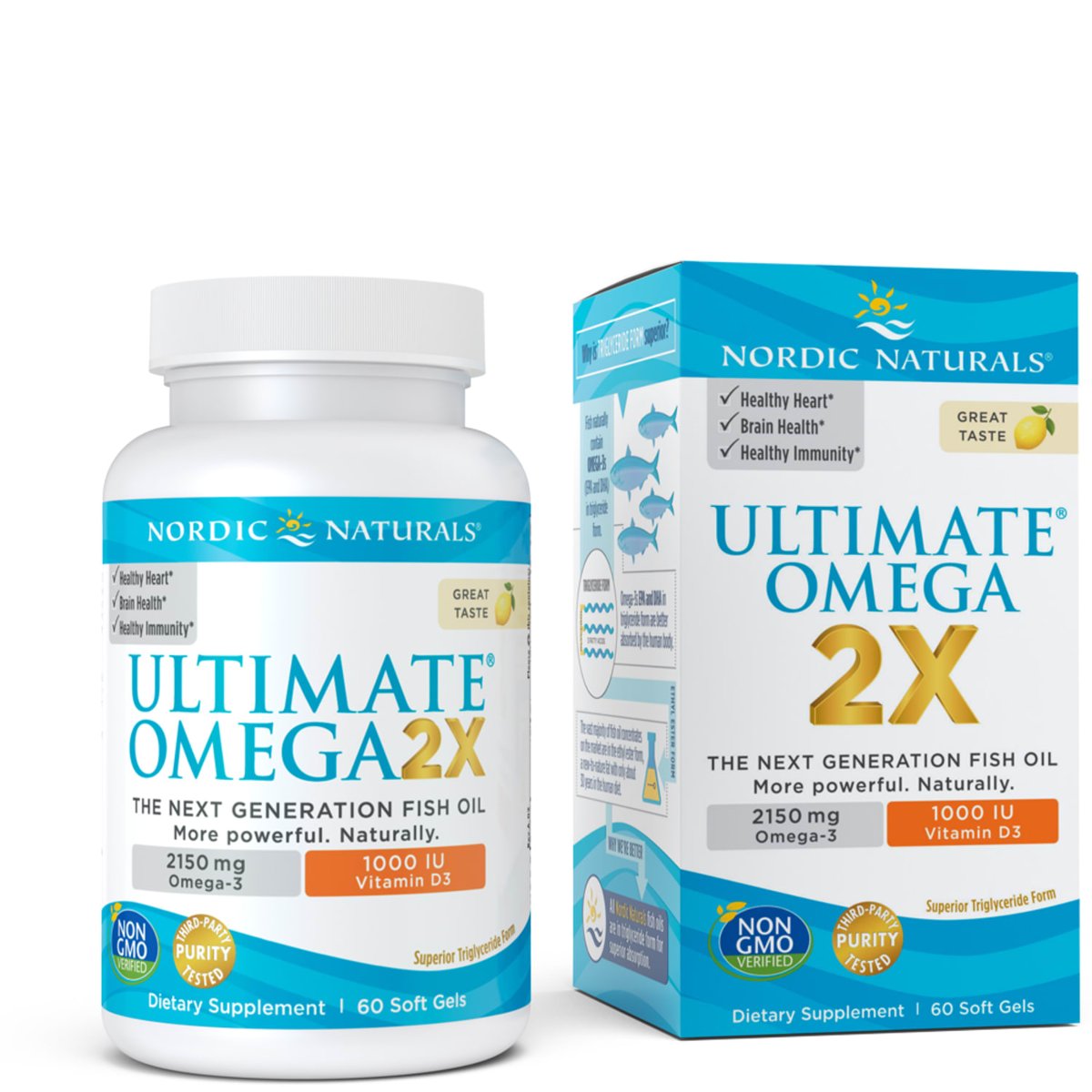 Nordic Naturals Ultimate Omega 2X z witaminą D3 60 kapsułek miękkich o smaku cytrynowym