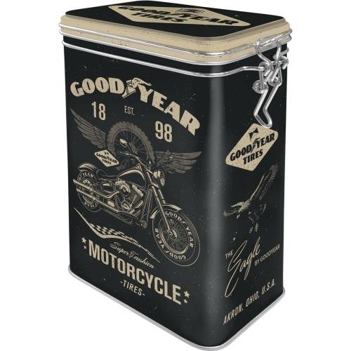 Nostalgic-Art Goodyear pojemnik na kawę w stylu retro, blaszany pojemnik z pokrywką utrzymującą aromat, pomysł na prezent dla fanów motocykli i rowerów, 1,3 l