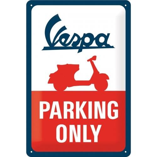 Art Nostalgic 22282 - Vespa - Parking Only, blaszana tabliczka retro, tabliczka w stylu vintage, dekoracja ścienna, metal, 20x30 cm 22282