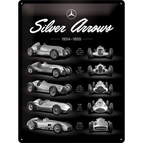 Nostalgic-Art 23268 Mercedes-Benz-Silver Arrows Chart, Retro blaszana tabliczka 30x40 cm, metal, kolorowa