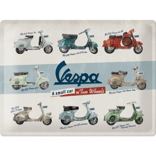 Art Nostalgic 23258 - Vespa - model chart, tabliczka blaszana retro, tabliczka w stylu vintage, dekoracja ścienna, metal, 30x40 cm 23258