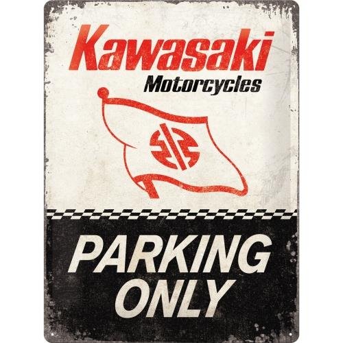 Art Nostalgic 23260 - Kawasaki - Parking Only, blaszana tabliczka retro, tabliczka w stylu vintage, dekoracja ścienna, metal, 30x40 cm 23260