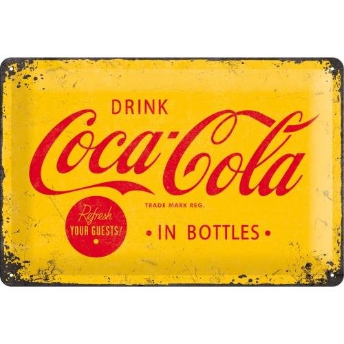 Nostalgic-Art 22228 logo Coca-Cola, Yellow, tabliczka blaszana, 20 x 30 cm 22228