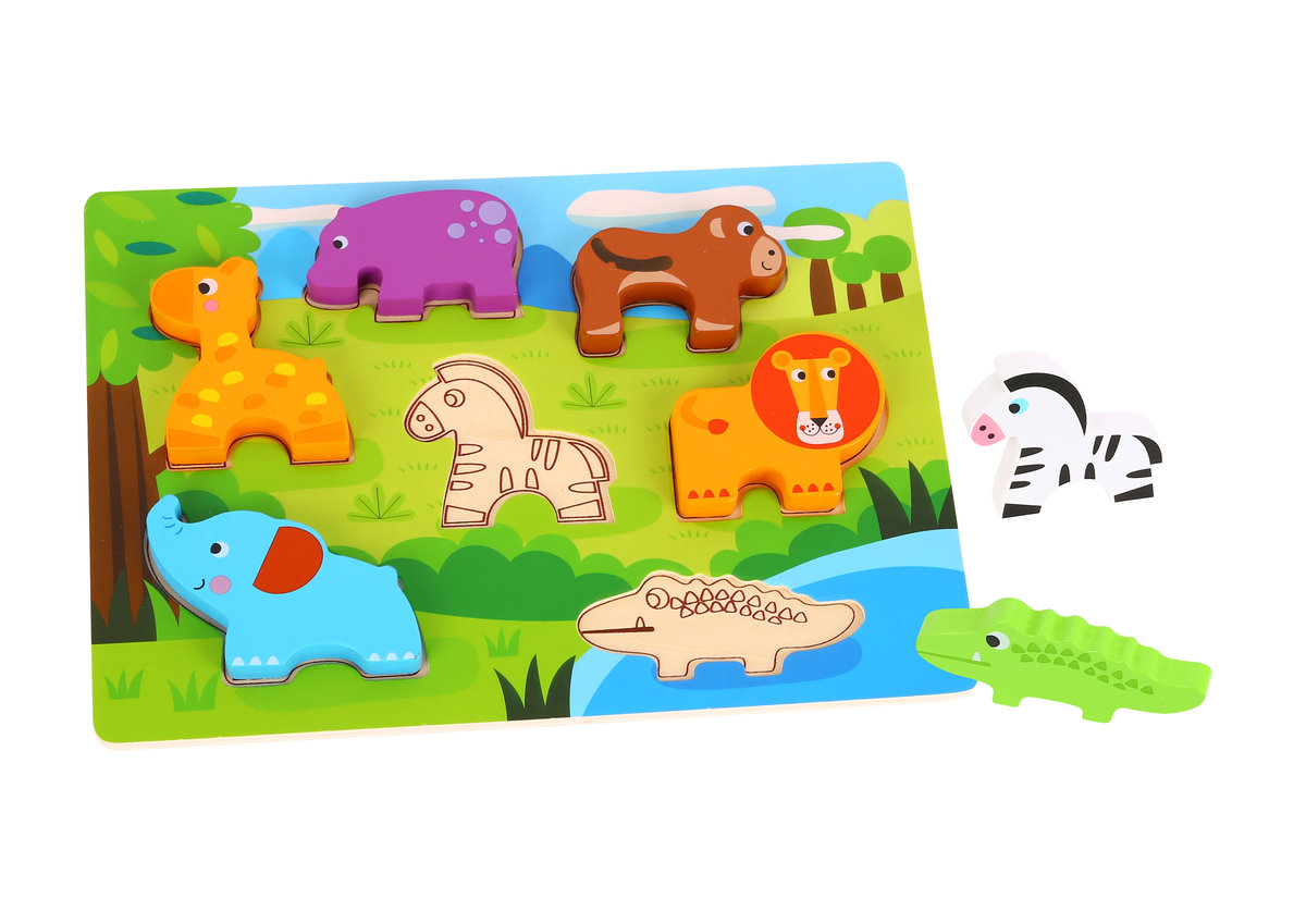 Zdjęcia - Puzzle i mozaiki Tooky Toy Grube Puzzle 3D Montessori Zwierzęta Dopasuj Kształty Układanka 