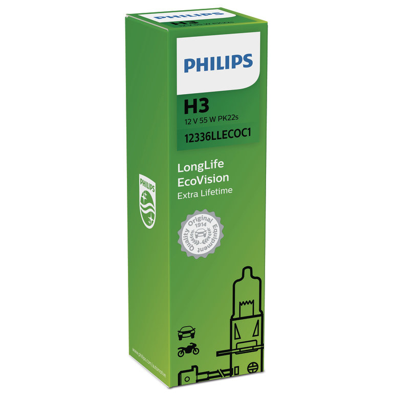 Philips 12336LLECOC1 tradycyjnych żarówek H3 Longlife EcoVision, 1er karton 12336LLECOC1