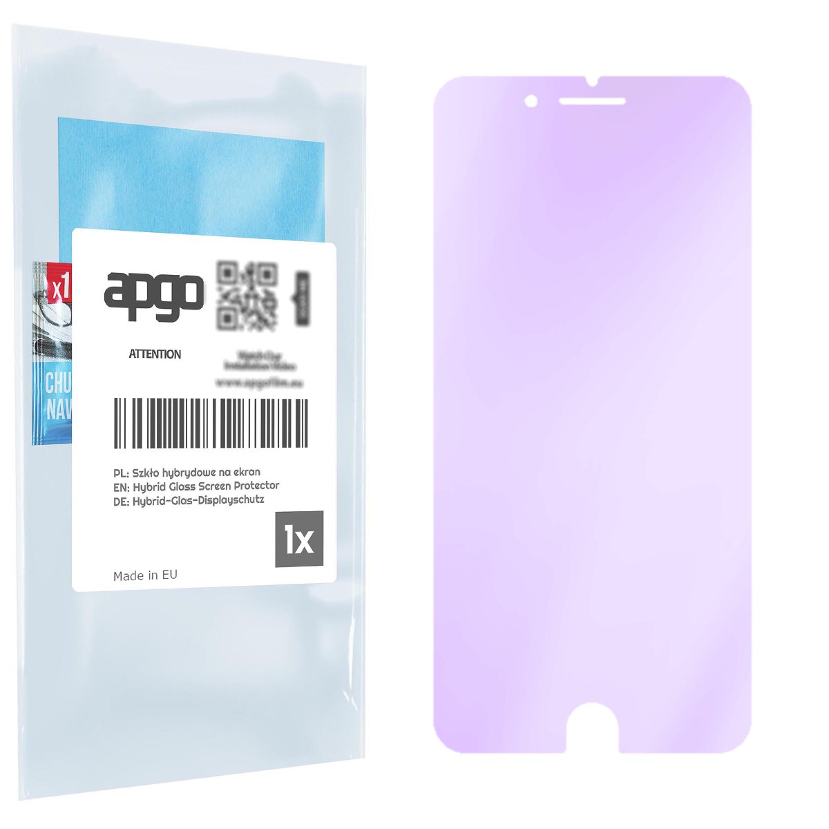 Szkło ochronne na ekran Hybrydowe 9H z filtrem ANTI-BLUE zamiennik hartowanego do Apple iPhone 8 Plus - apgo hybrid ANTI-BLUE Flexible Hybrid...