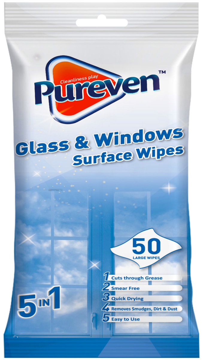 Pureven Glass Windows Chusteczki Mycia Szyb 50szt