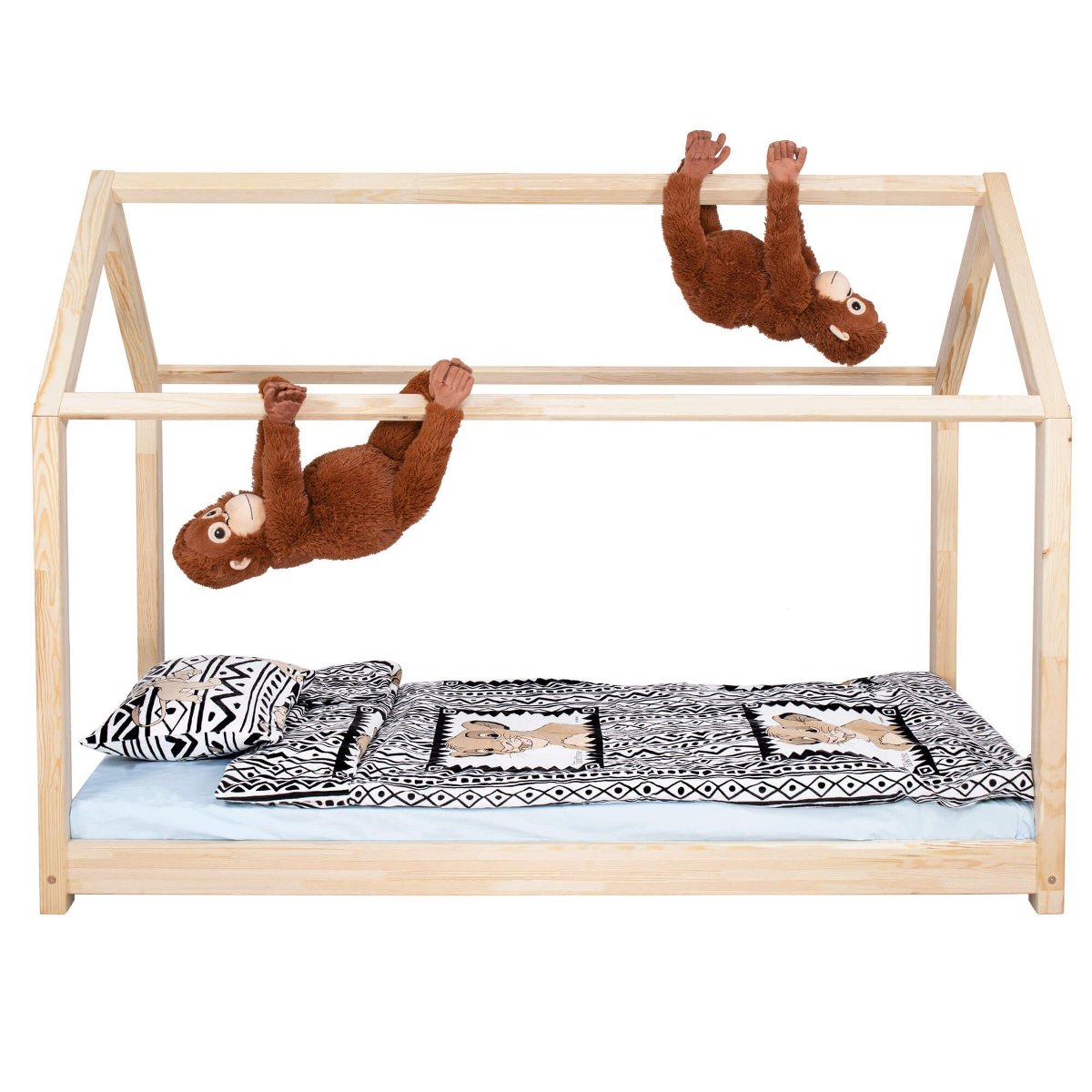 Łóżko domek 160x80cm drewniane łóżeczko dla dziecka ze stelażem BD02
