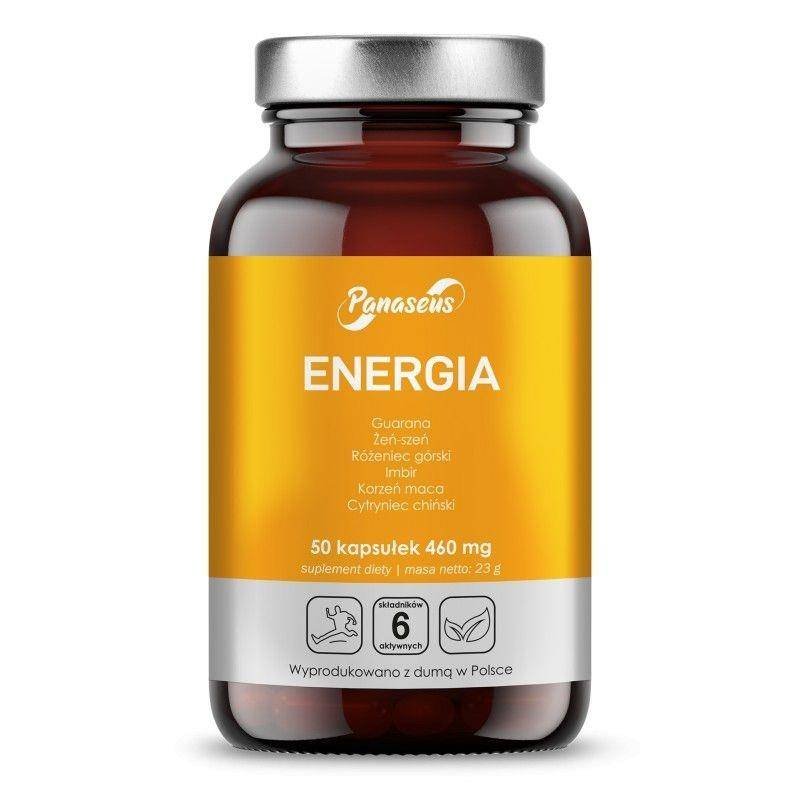 Panaseus Energia - Guarana + Żeń-szeń + Maca + Schisandra + Rhodiola + Imbir (50 kaps.)