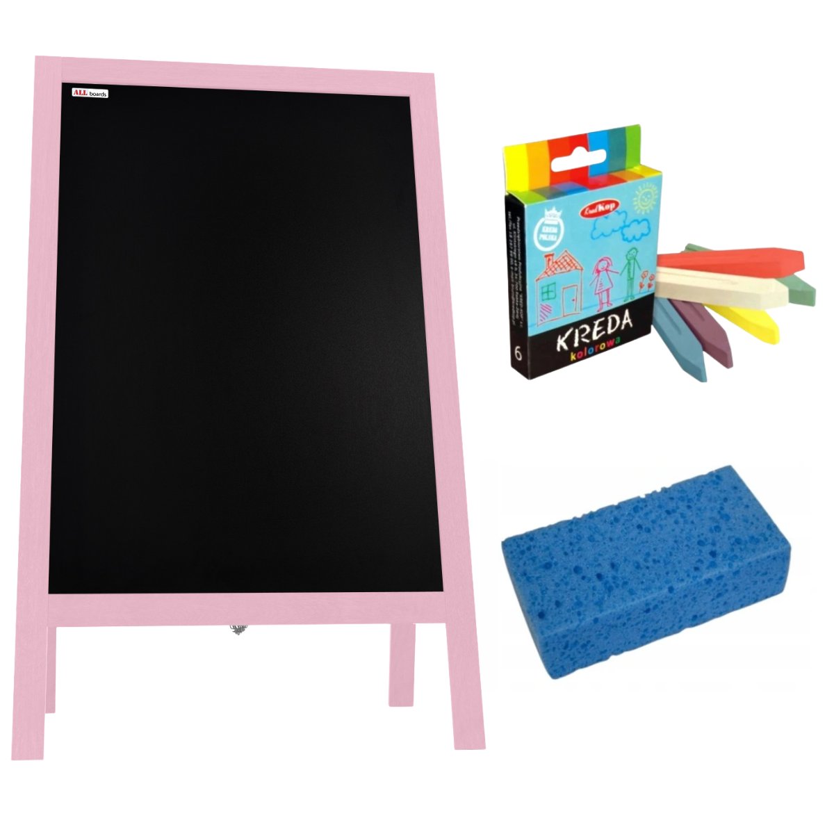 Allboards Potykacz różowy stojak kredowy 118x61 cm pastelowy kolor PK96P+K6+G