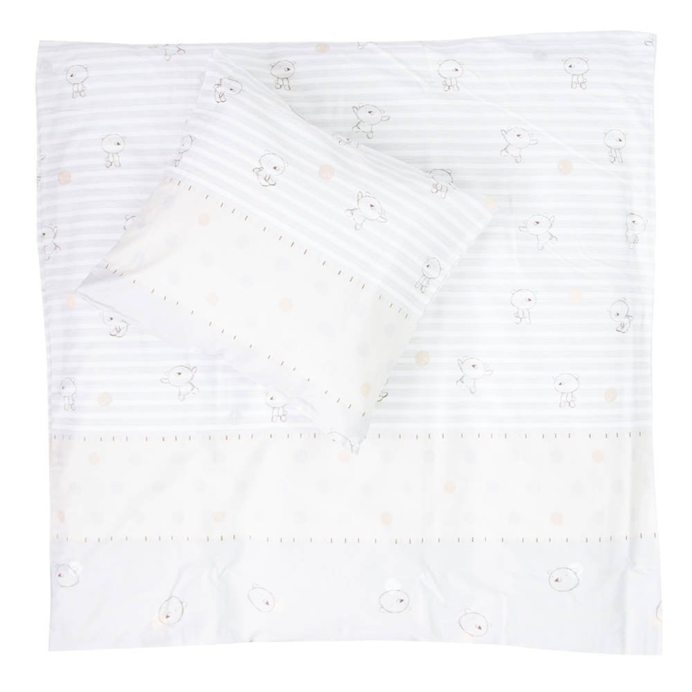 ALVI Zestaw 
poszewka na kołdrę i poduszkę (80x80, 35x40), baldachim, ochraniacz - wzór misie w paski 411507666