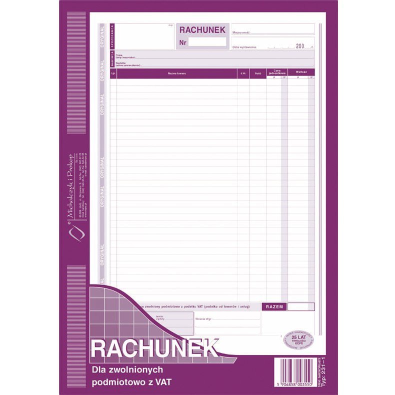 Michalczyk&Prokop Rachunek A4 Dla Zwol. Z Vat